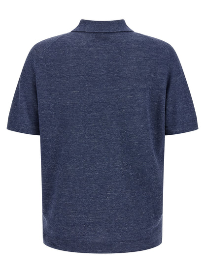 Brunello Cucinelli Blue Linen Polo Shirt