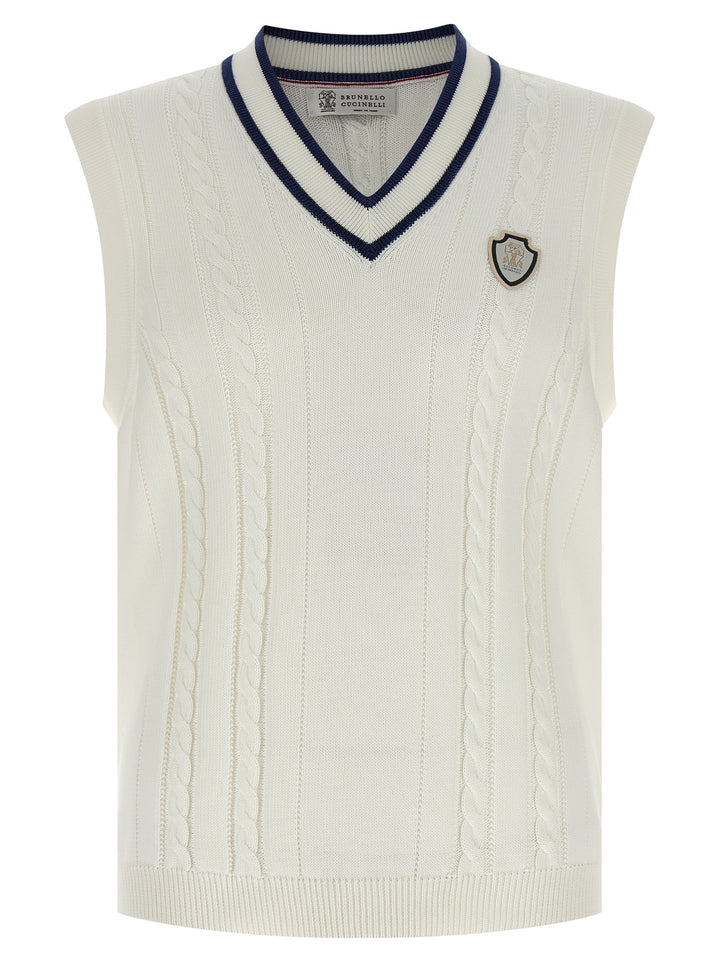 Brunello Cucinelli White Cotton Sleeveles Sweater