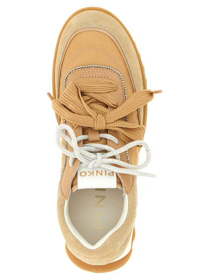 PINKO Beige Calfskin Athletic Sneakers