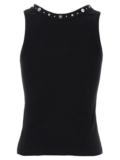 Versace Black Cotton Sleeveles T-Shirt