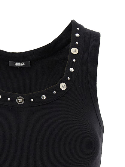 Versace Black Cotton Sleeveles T-Shirt