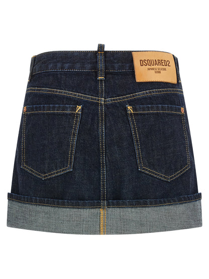 Dsquared² Blue Cotton Long Skirt
