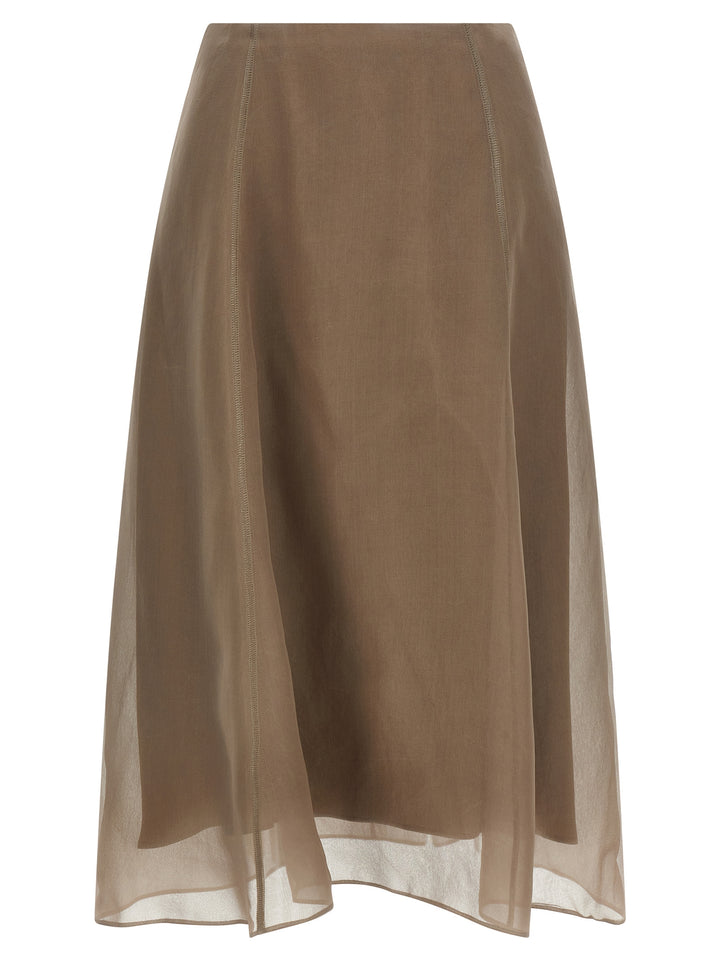 Brunello Cucinelli Beige Silk Midi Skirt