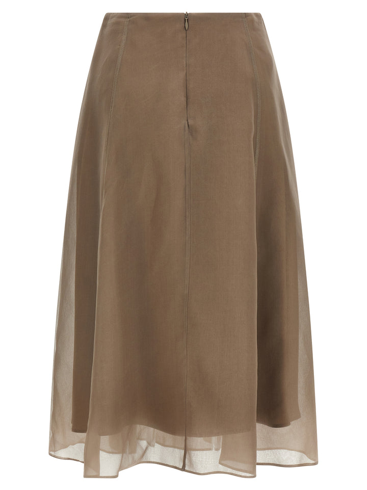Brunello Cucinelli Beige Silk Midi Skirt