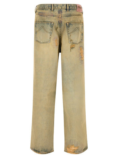 Kenzo Bicolor Cotton Straight-Leg Jeans