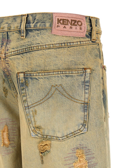 Kenzo Bicolor Cotton Straight-Leg Jeans