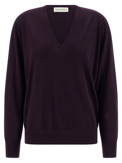 Dries Van Noten Purple Merino Wool Cardigan