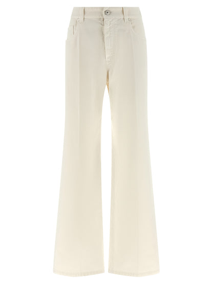 Brunello Cucinelli White Cotton Relaxed Fit Jeans
