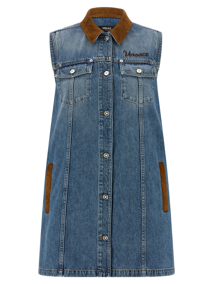 Versace Blue Cotton Short Dress