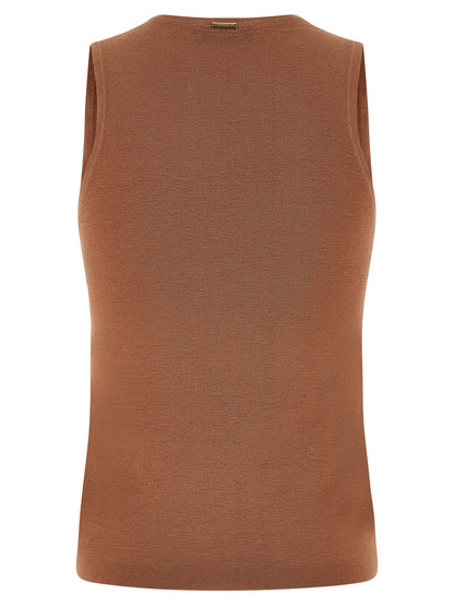 Twinset Brown Cotton Sleeveles T-Shirt