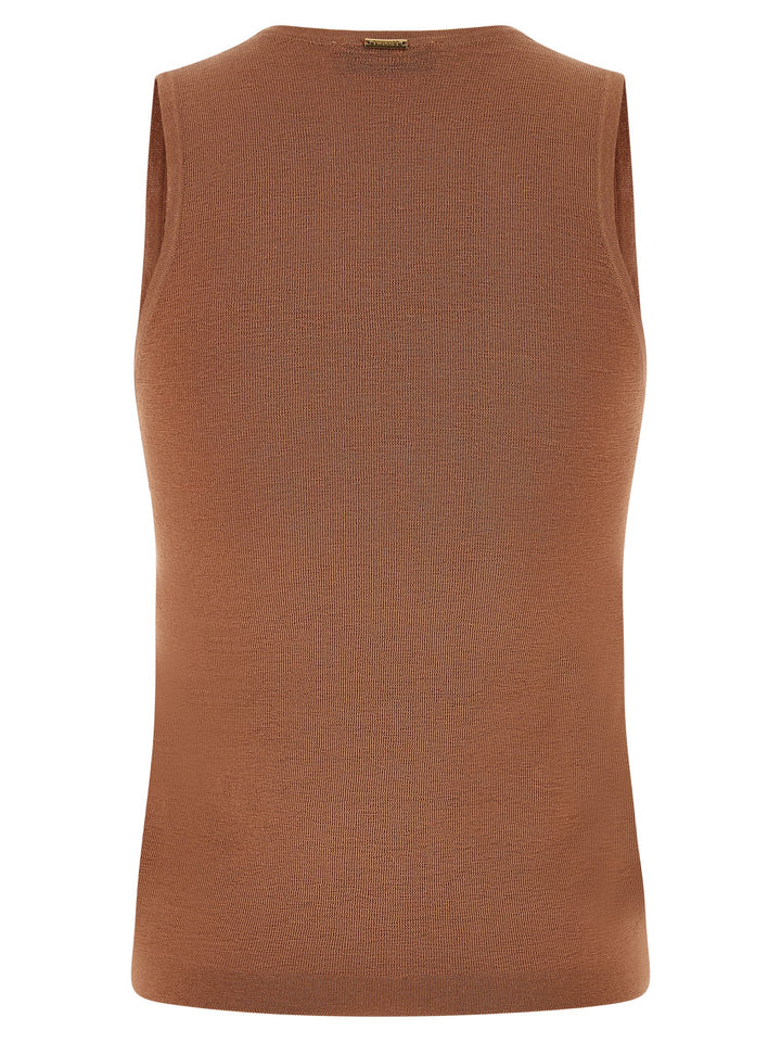 Twinset Brown Cotton Sleeveles T-Shirt
