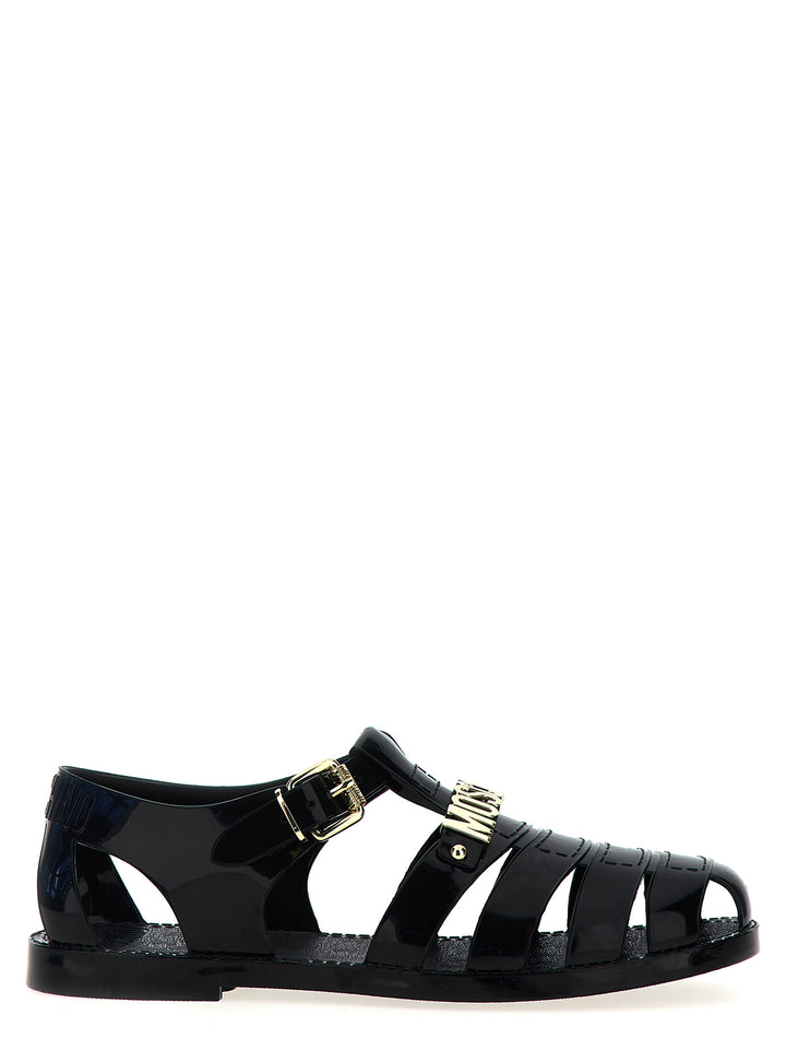 Moschino Black Pvc Flat Sandals