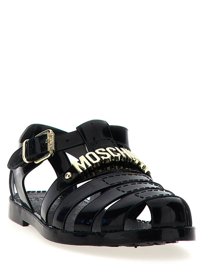 Moschino Black Pvc Flat Sandals