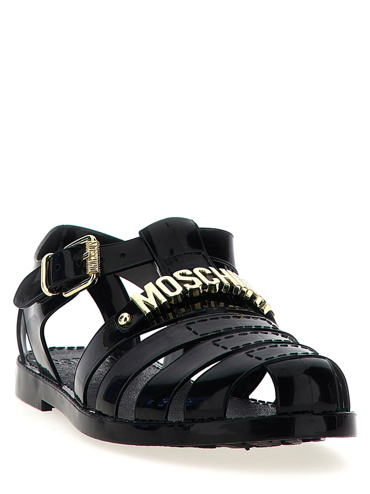 Moschino Black Pvc Flat Sandals