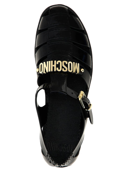 Moschino Black Pvc Flat Sandals