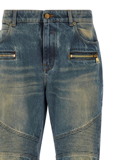 Balmain Blue Cotton Straight-Leg Jeans