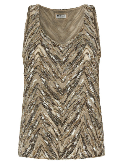 Brunello Cucinelli Beige Silk Tank Tops