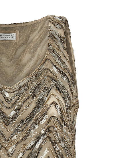 Brunello Cucinelli Beige Silk Tank Tops