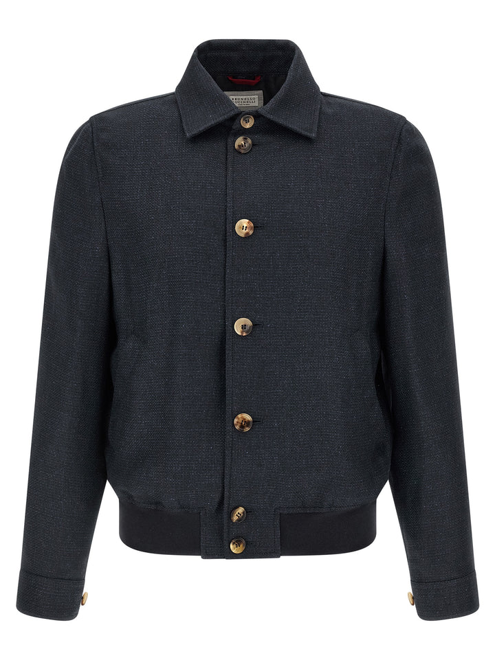 Brunello Cucinelli Blue Sisal Biker Jacket