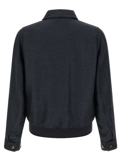 Brunello Cucinelli Blue Sisal Biker Jacket