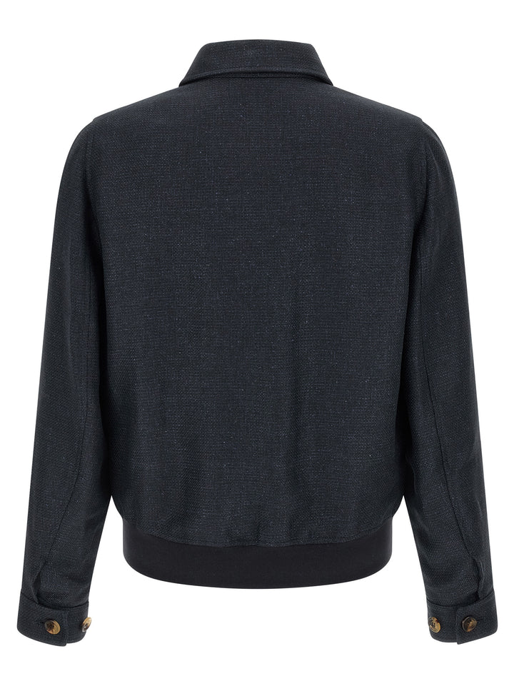 Brunello Cucinelli Blue Sisal Biker Jacket
