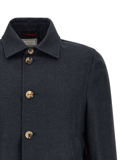 Brunello Cucinelli Blue Sisal Biker Jacket