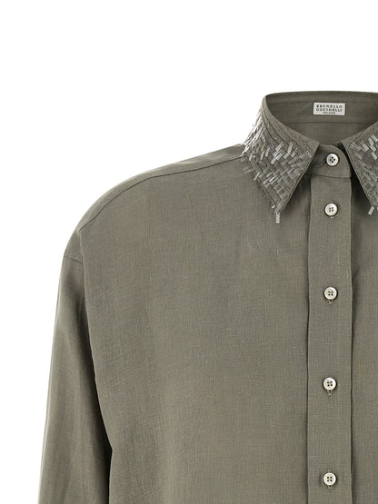 Brunello Cucinelli Bicolor Linen Blouse