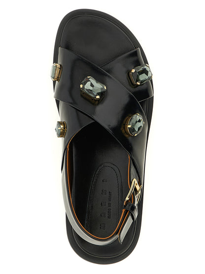 Marni Black Lamb Leather Flat Sandals