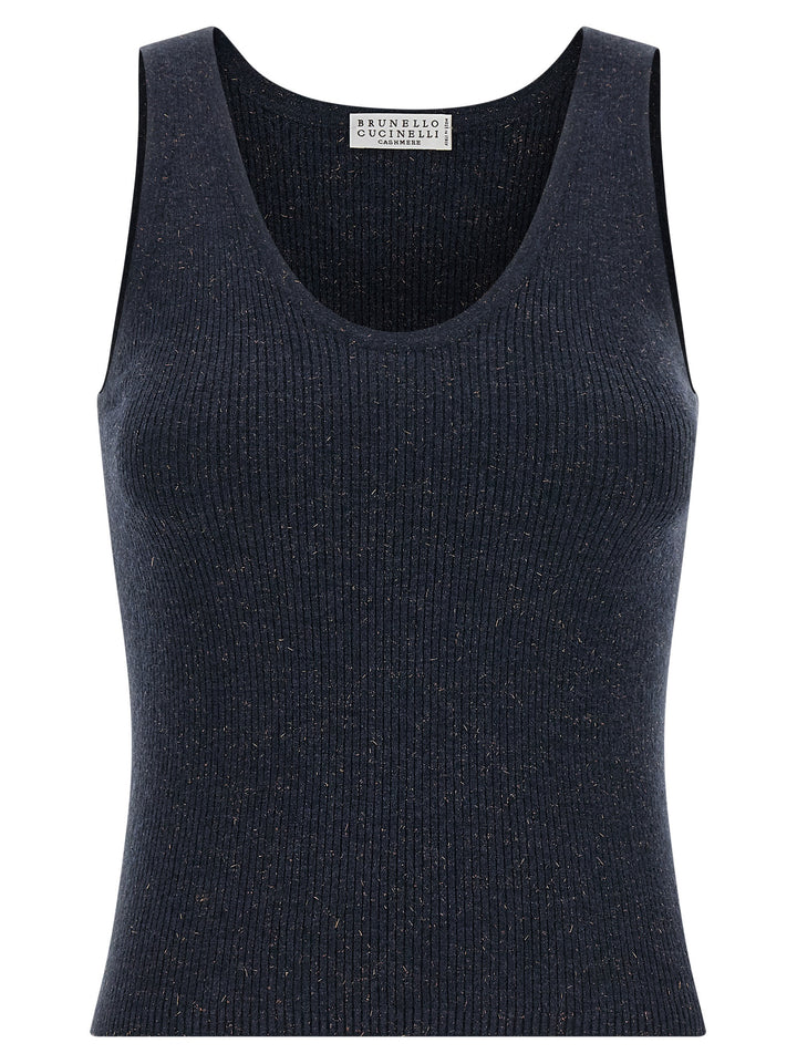 Brunello Cucinelli Blue Cashmere Sleeveles T-Shirt