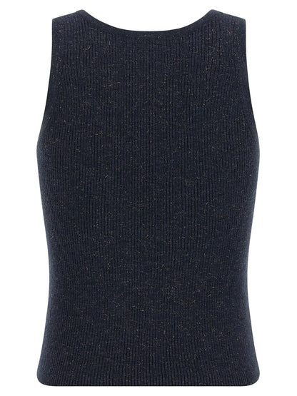 Brunello Cucinelli Blue Cashmere Sleeveles T-Shirt