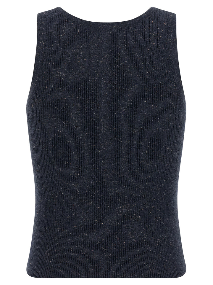 Brunello Cucinelli Blue Cashmere Sleeveles T-Shirt