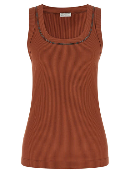 Brunello Cucinelli Brown Cotton Sleeveles T-Shirt