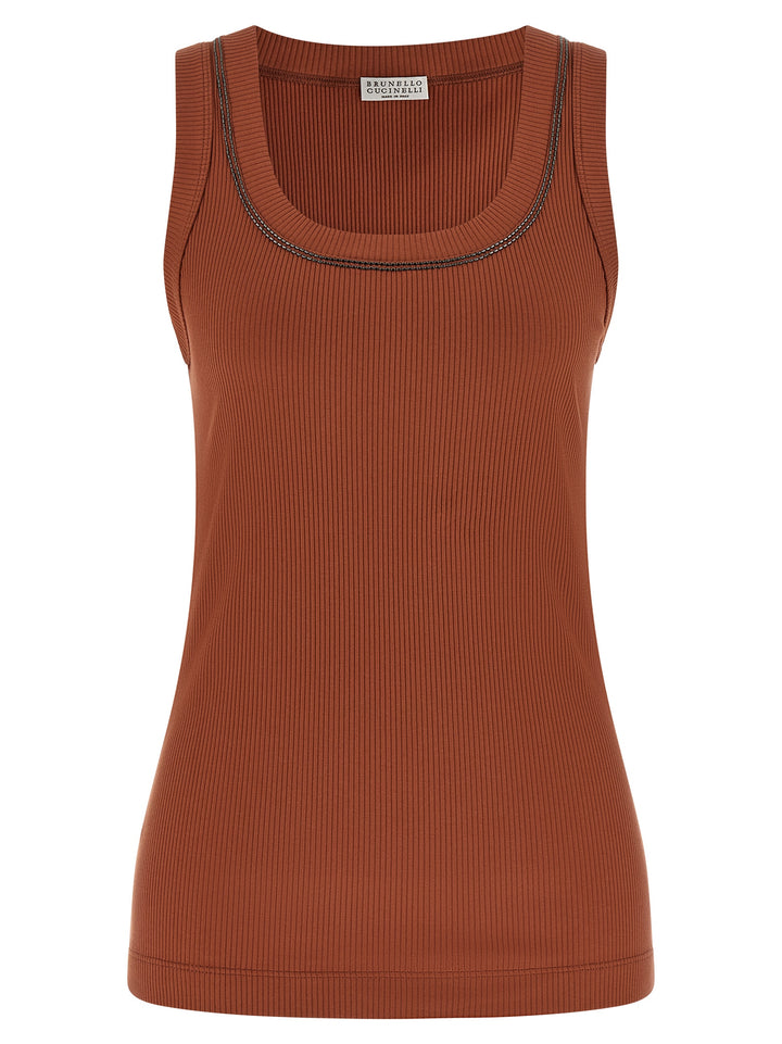 Brunello Cucinelli Brown Cotton Sleeveles T-Shirt