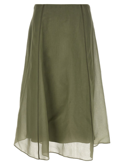 Brunello Cucinelli Bicolor Silk Midi Skirt
