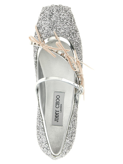 Jimmy Choo Silver Tencel Ballet Flats