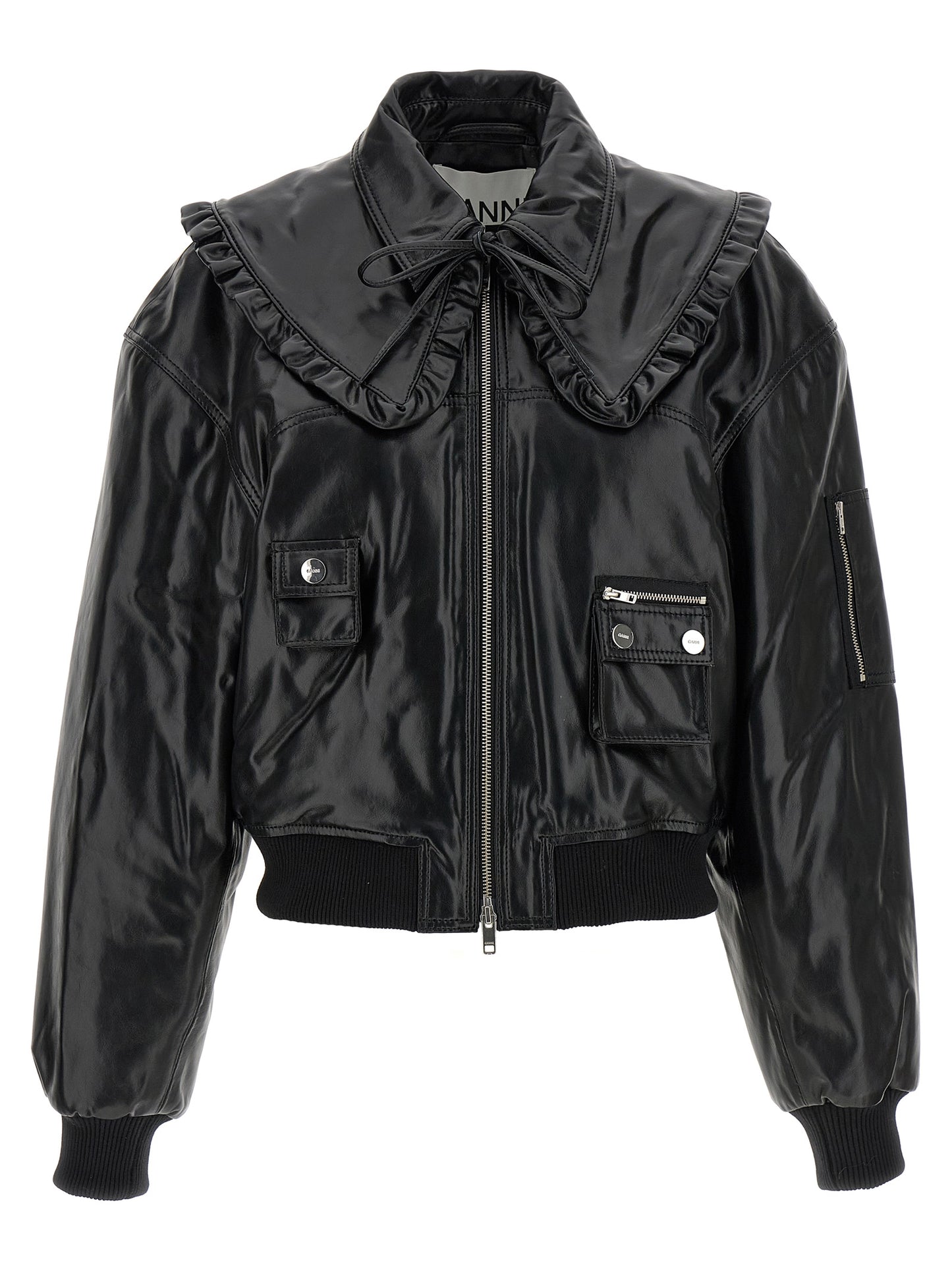 Ganni Black Leather Bomber