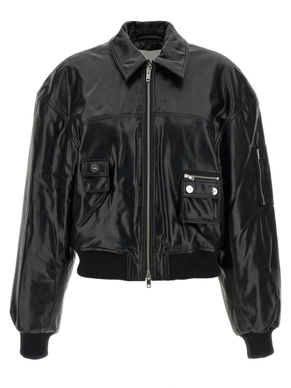 Ganni Black Leather Bomber