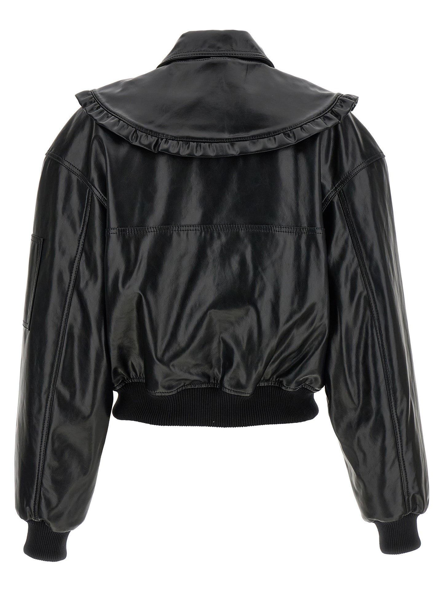 Ganni Black Leather Bomber