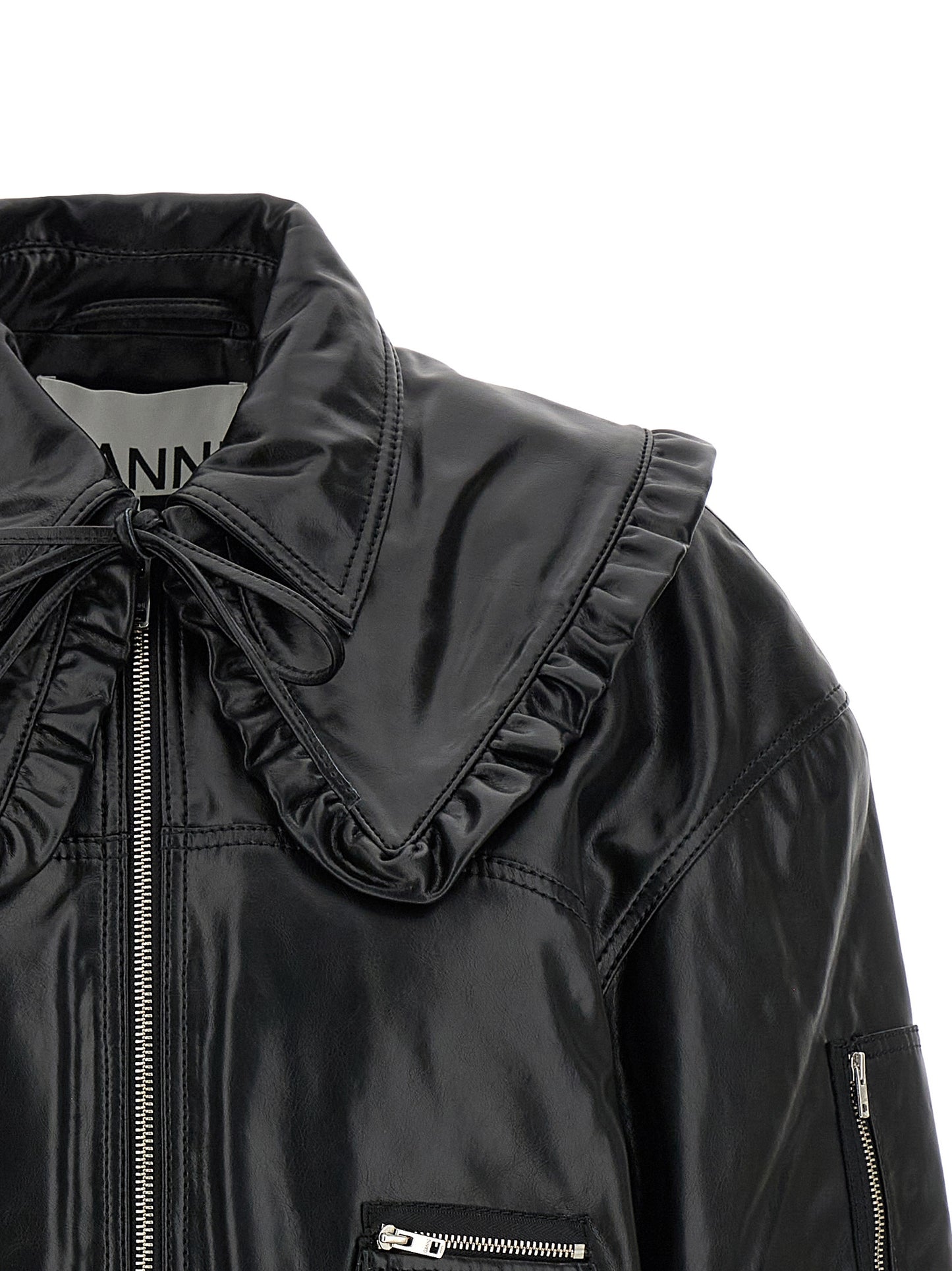 Ganni Black Leather Bomber