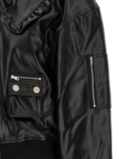 Ganni Black Leather Bomber