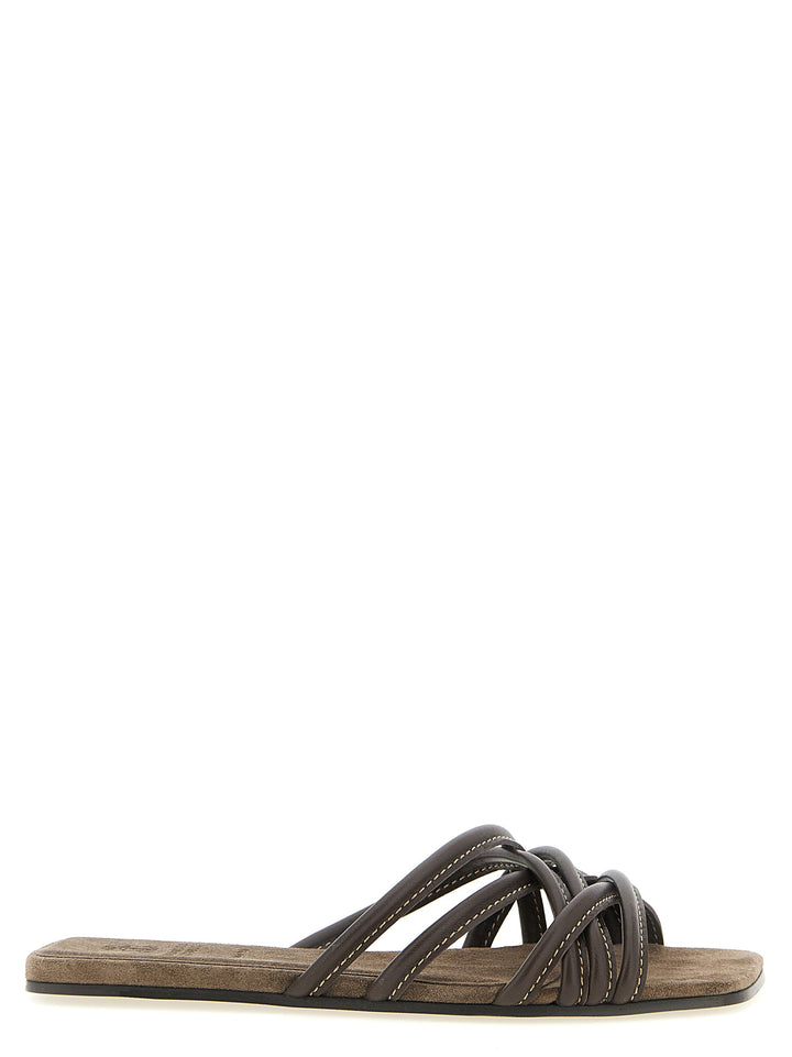 Brunello Cucinelli Brown Lamb Leather Slides