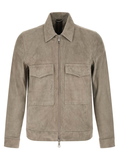 GIORGIO BRATO Gray Lamb Leather Leather Jacket