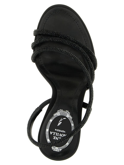 RENE CAOVILLA Black Viscose Stiletto Heel Sandals