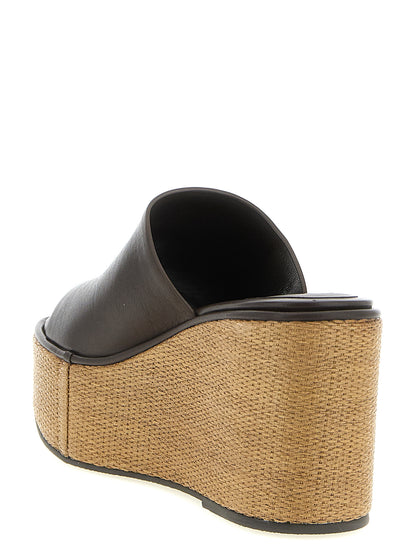 Brunello Cucinelli Brown Calfskin Wedge Sandals