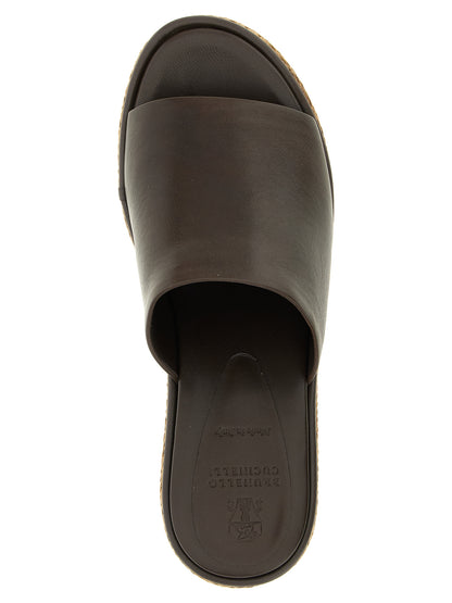 Brunello Cucinelli Brown Calfskin Wedge Sandals