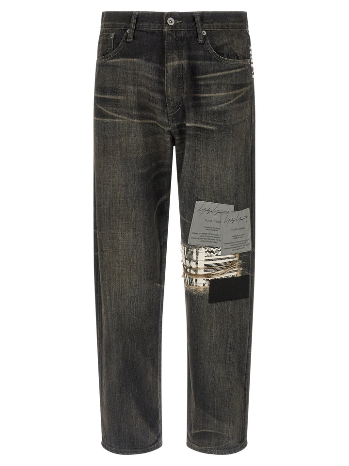 Yohji Yamamoto Black Cotton Tapered Jeans