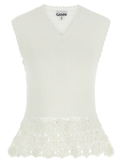 Ganni White Organic Cotton Sleeveless Jacket