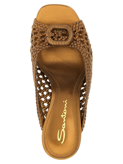 Santoni Gold Lamb Leather Stiletto Heel Sandals