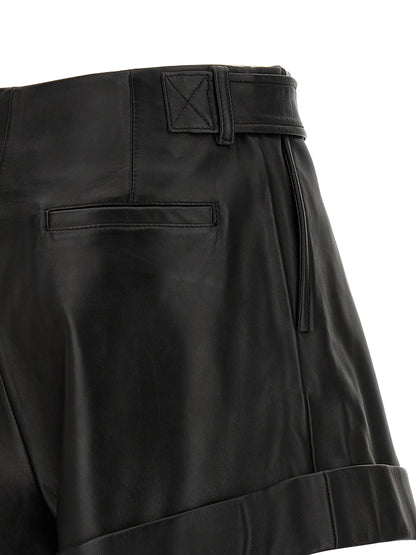 Sportmax Black Lamb Leather Bermuda Shorts