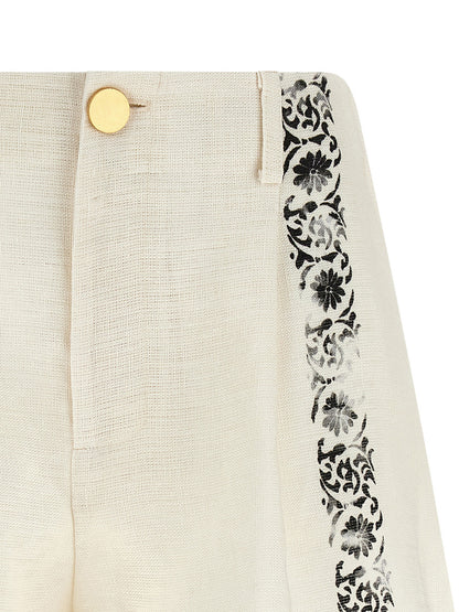 Alberta Ferretti Bicolor Linen Bermuda Shorts